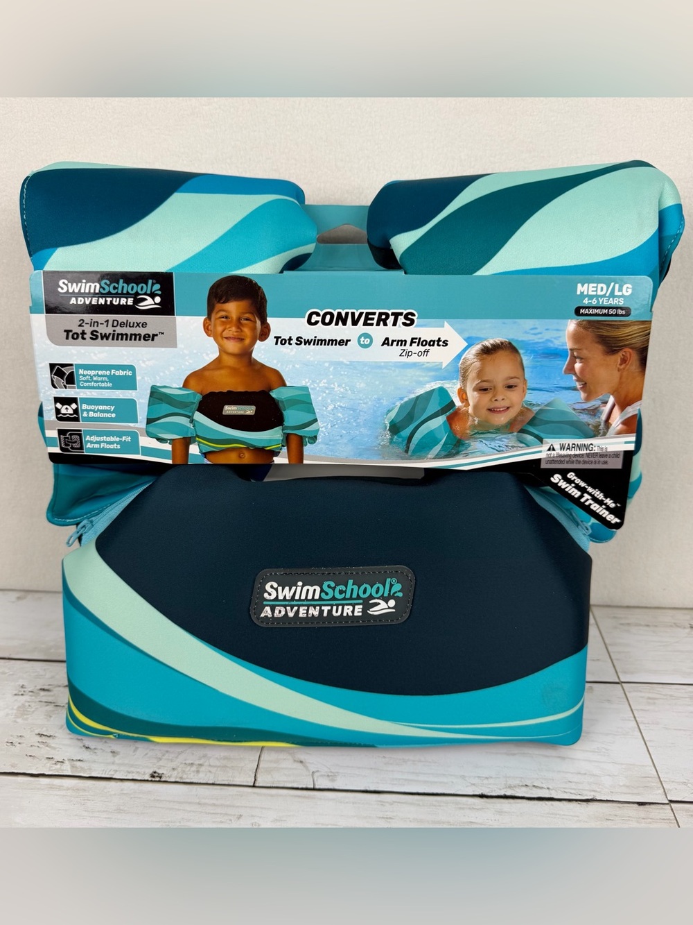 Swim School Adventure 2 in 1 Deluxe Tot Swimmer Vest / Arm Floats (age 4-6) NEW
